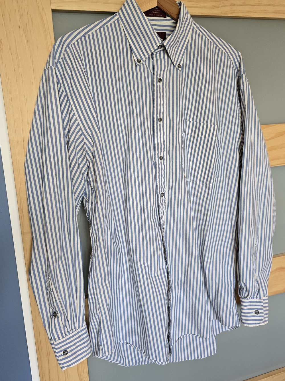 Nordstrom Blue and White Vertical Stripe Button-Down Shirt